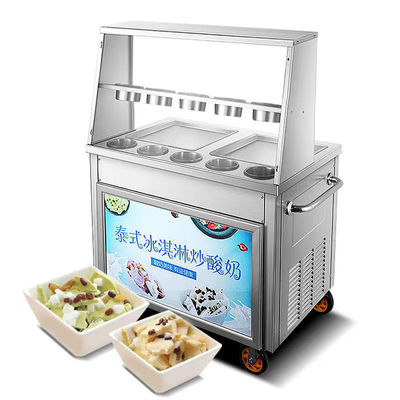 qualidade Commercial Fried Ice Cream Machine Snack Factory For Sale Double Pan Ice Cream Roll Machine With Fruit Yogurt Ready To Ship fábrica